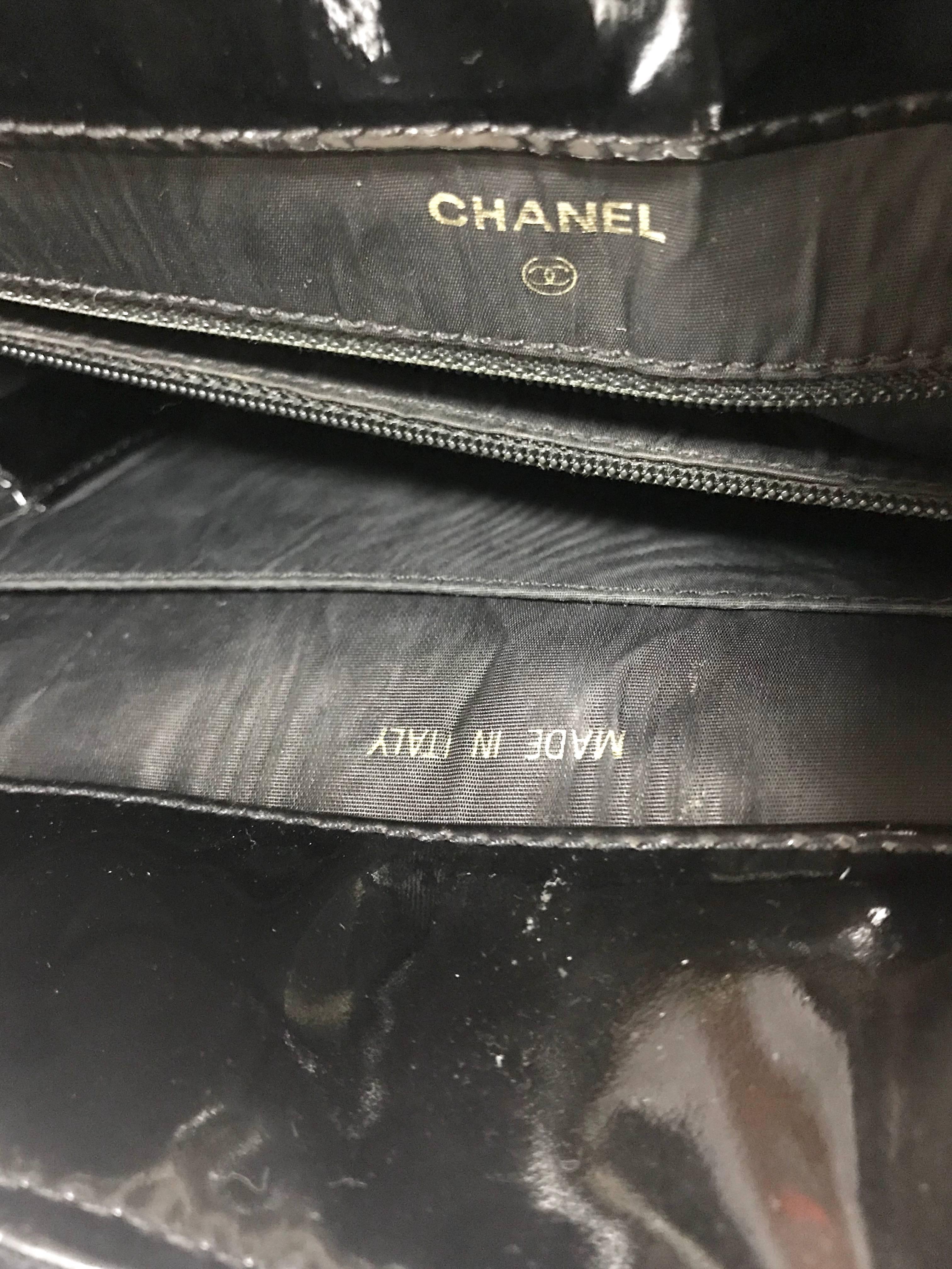 Chanel Vintage classic black patent enamel document bag / large clutch purse  For Sale 8