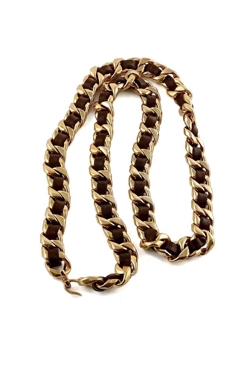 Vintage CHANEL Classic Chain Brown Leather Necklace Belt In Good Condition In Kingersheim, Alsace