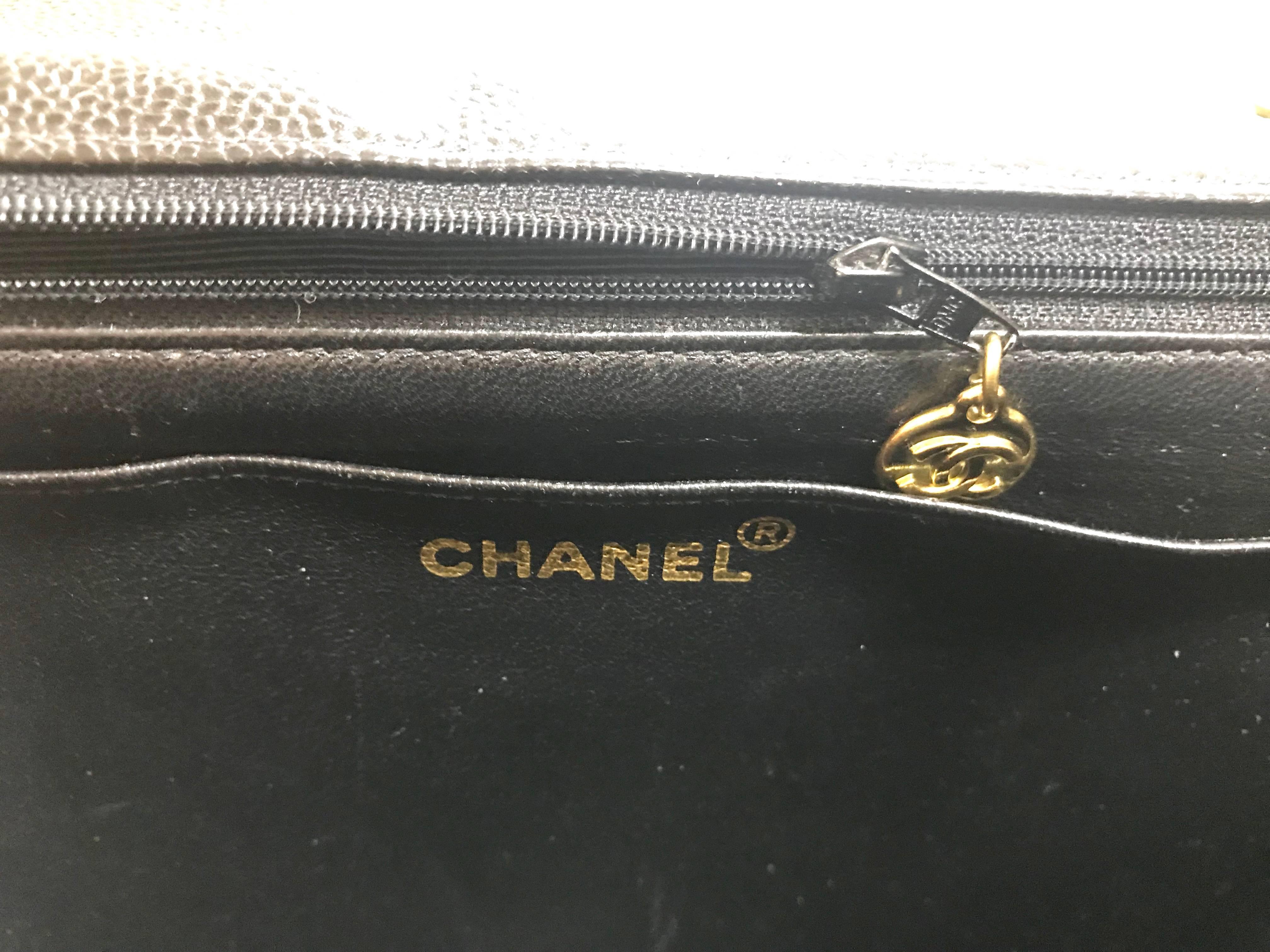 Vintage Chanel classic large black caviar leather 2.55 square chain shoulder bag For Sale 10