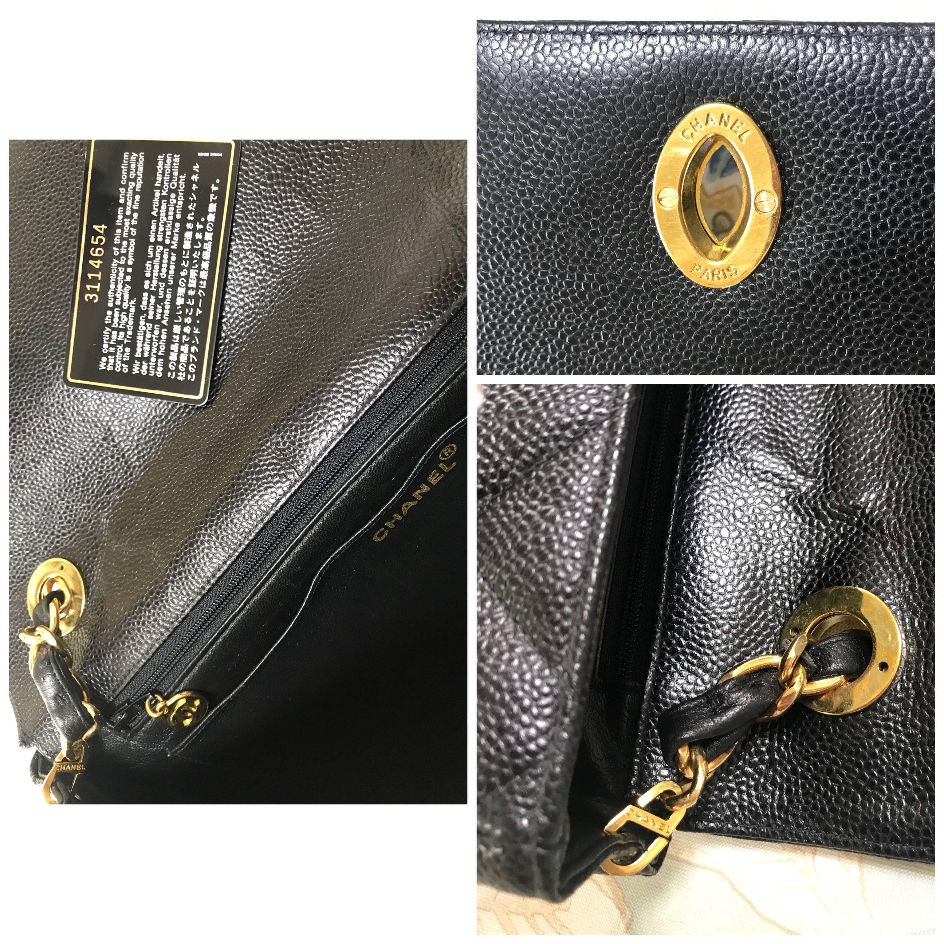 Vintage Chanel classic large black caviar leather 2.55 square chain shoulder bag For Sale 12