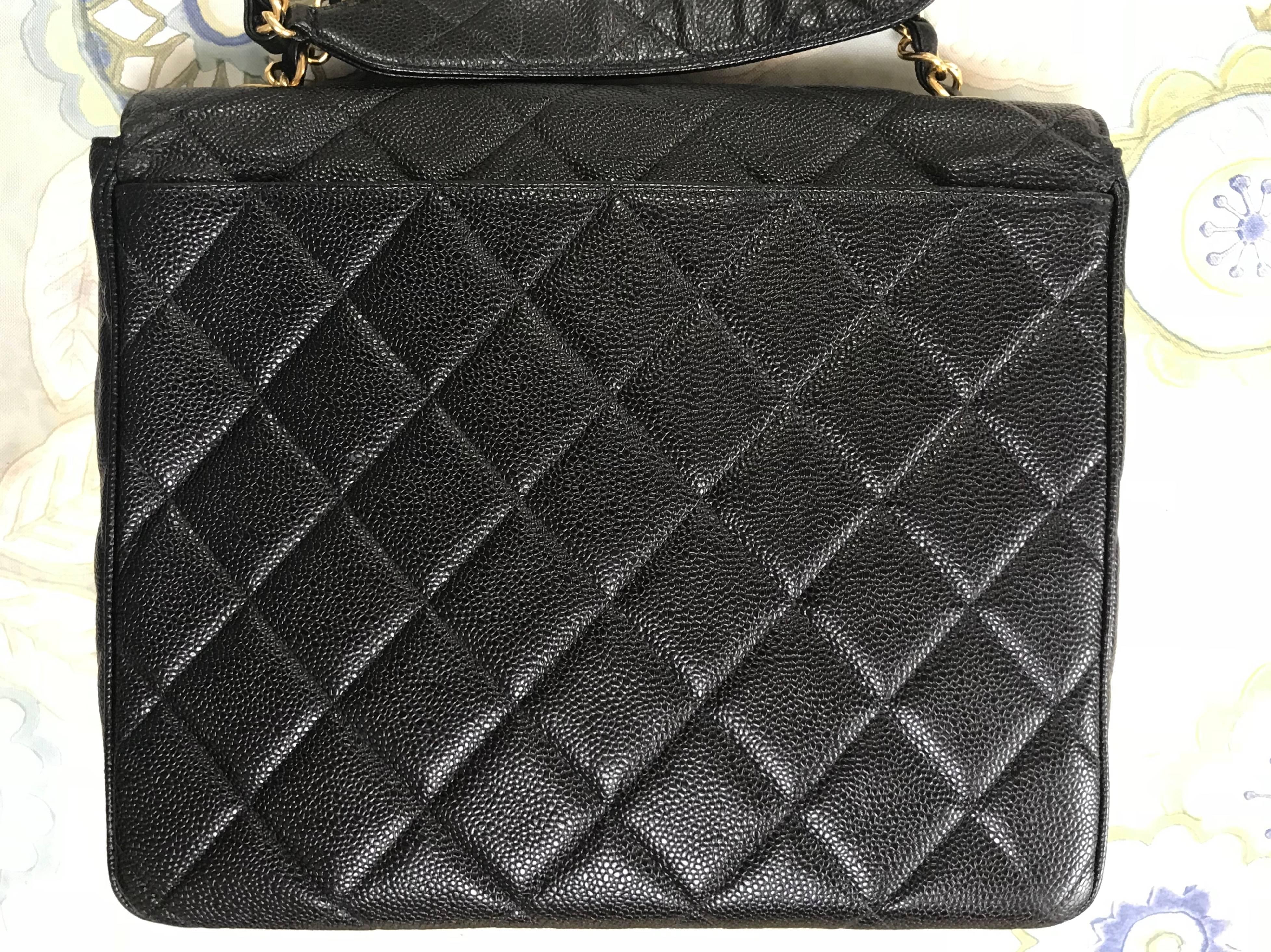 Vintage Chanel classic large black caviar leather 2.55 square chain shoulder bag In Good Condition For Sale In Kashiwa, Chiba