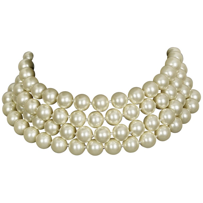 Vintage CHANEL Classic Multi Strand Pearl Choker Necklace at 1stDibs   chanel classic pearl necklace, four strand pearl choker necklace, vintage pearl  choker