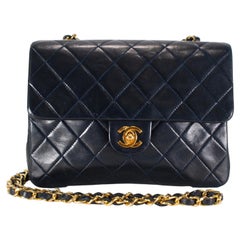 Vintage Chanel Classic Navy Lambskin Small Flap Crossbody Shoulder Bag