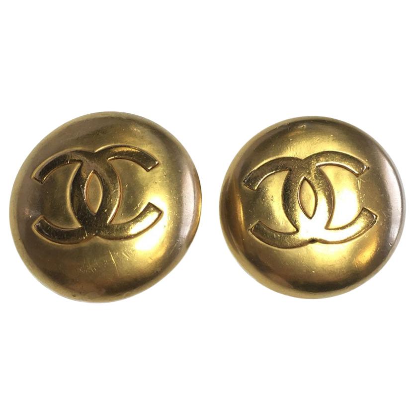 Vintage Chanel Clip On Earrings Gold Tone CC