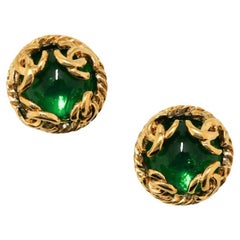 Vintage CHANEL Clips green molton glass