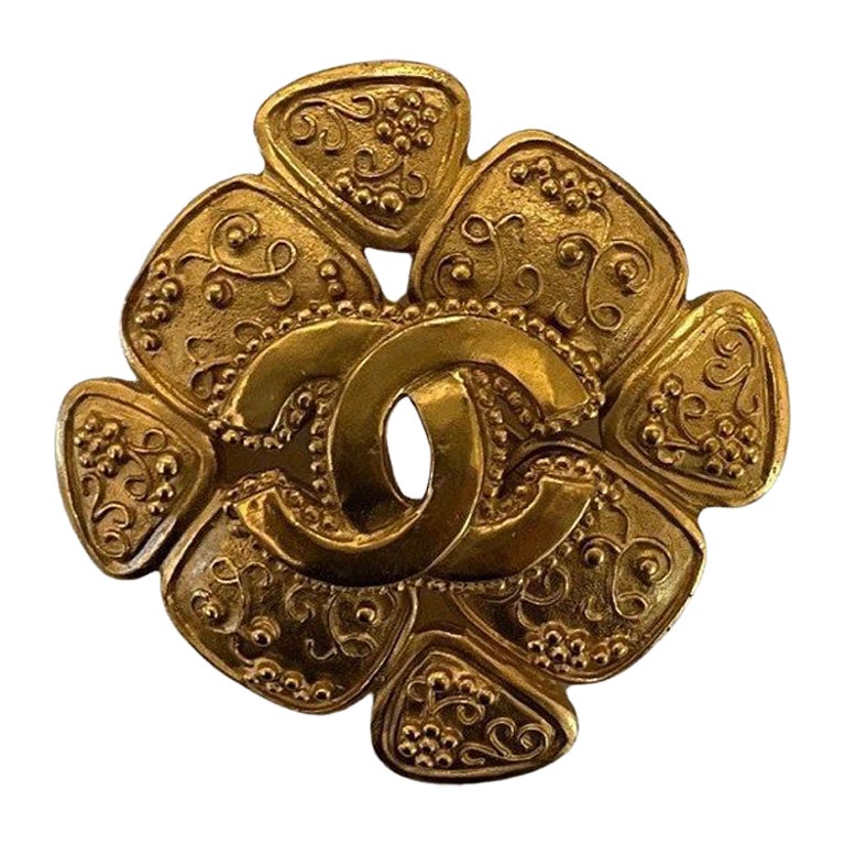 Vintage Chanel Kleeblatt Motiv vergoldete Brosche Pin