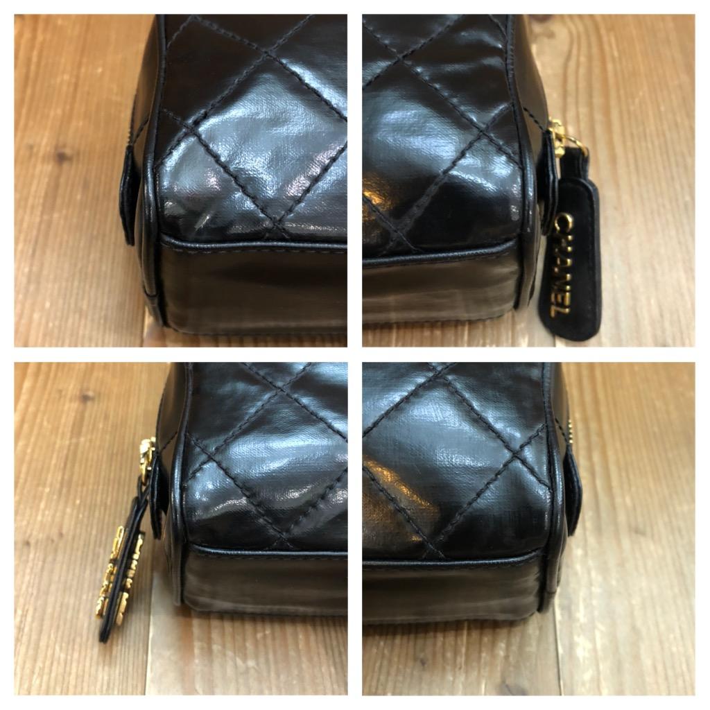 1990s Vintage CHANEL Coated Canvas Vanity Pouch Clutch Bag Black For Sale 1