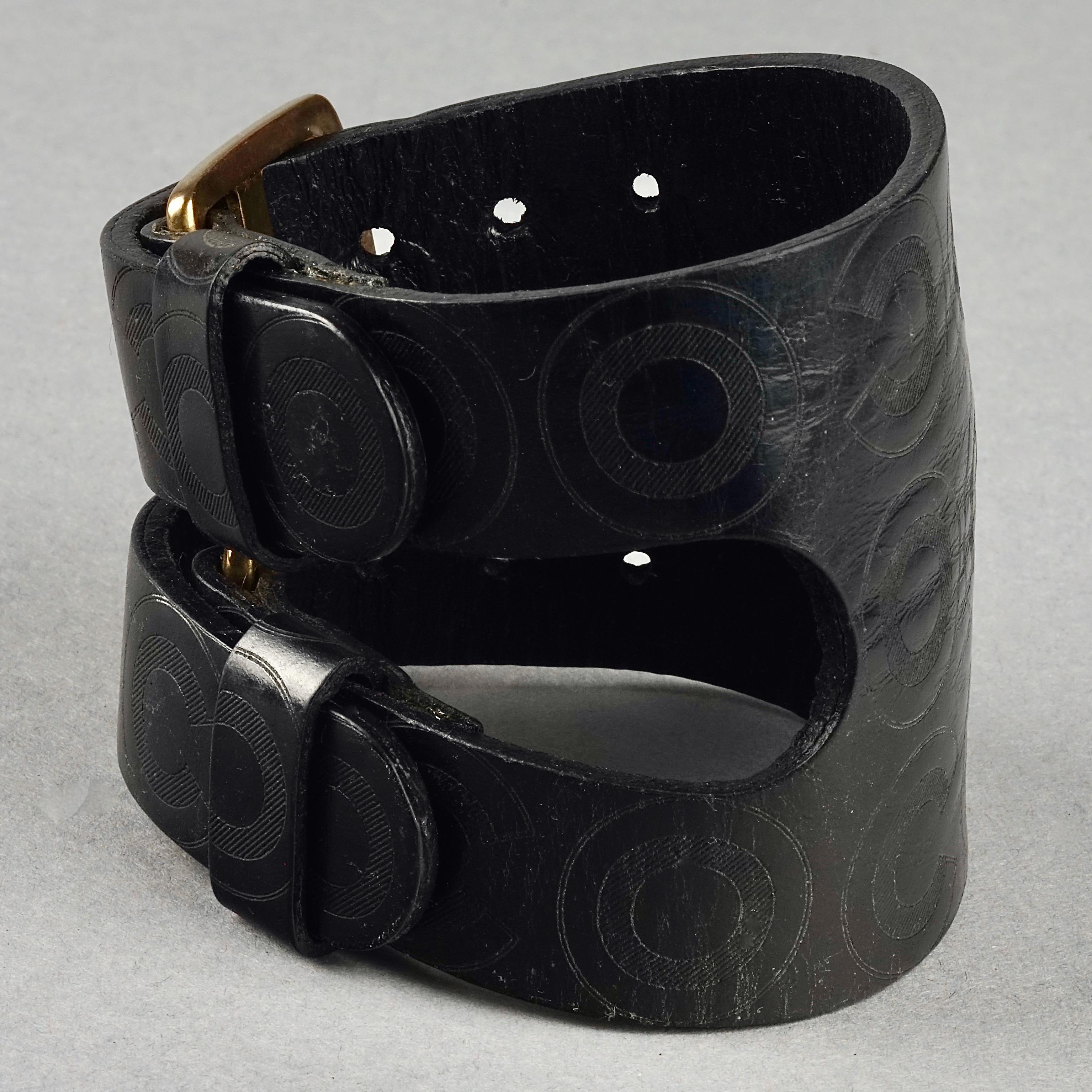 Vintage CHANEL Coco Black Leather Buckle Cuff Bracelet 1