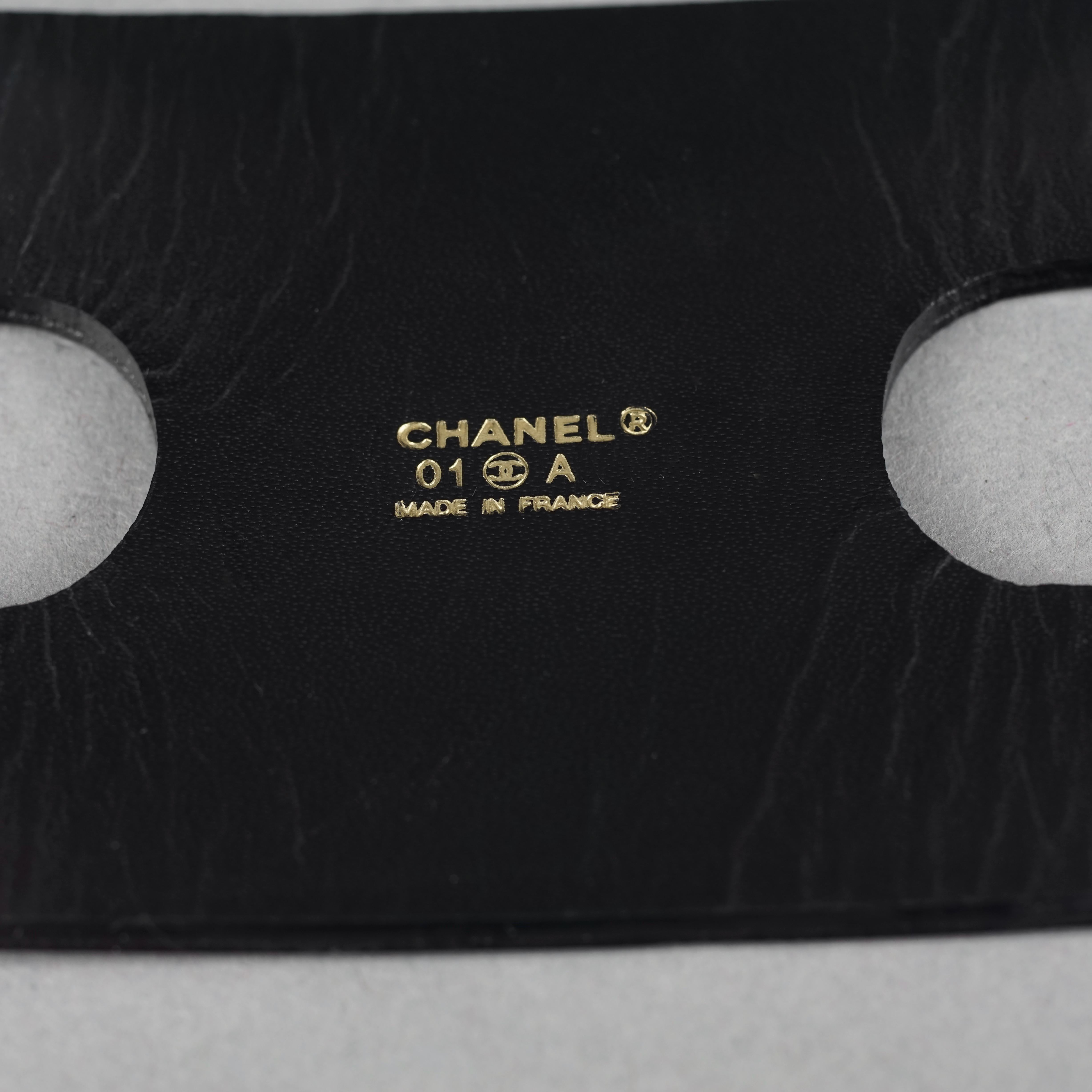 Vintage CHANEL Coco Double Buckle Black Leather Cuff Bracelet For Sale 8