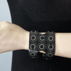 Vintage CHANEL Coco Double Buckle Black Leather Cuff Bracelet