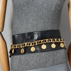Vintage CHANEL Coin Charm Chain and Leather Corset Wide Obi Belt
