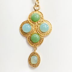 vintage CHANEL Collection 28 1991 jade turquoise green Gripoix pendent chain