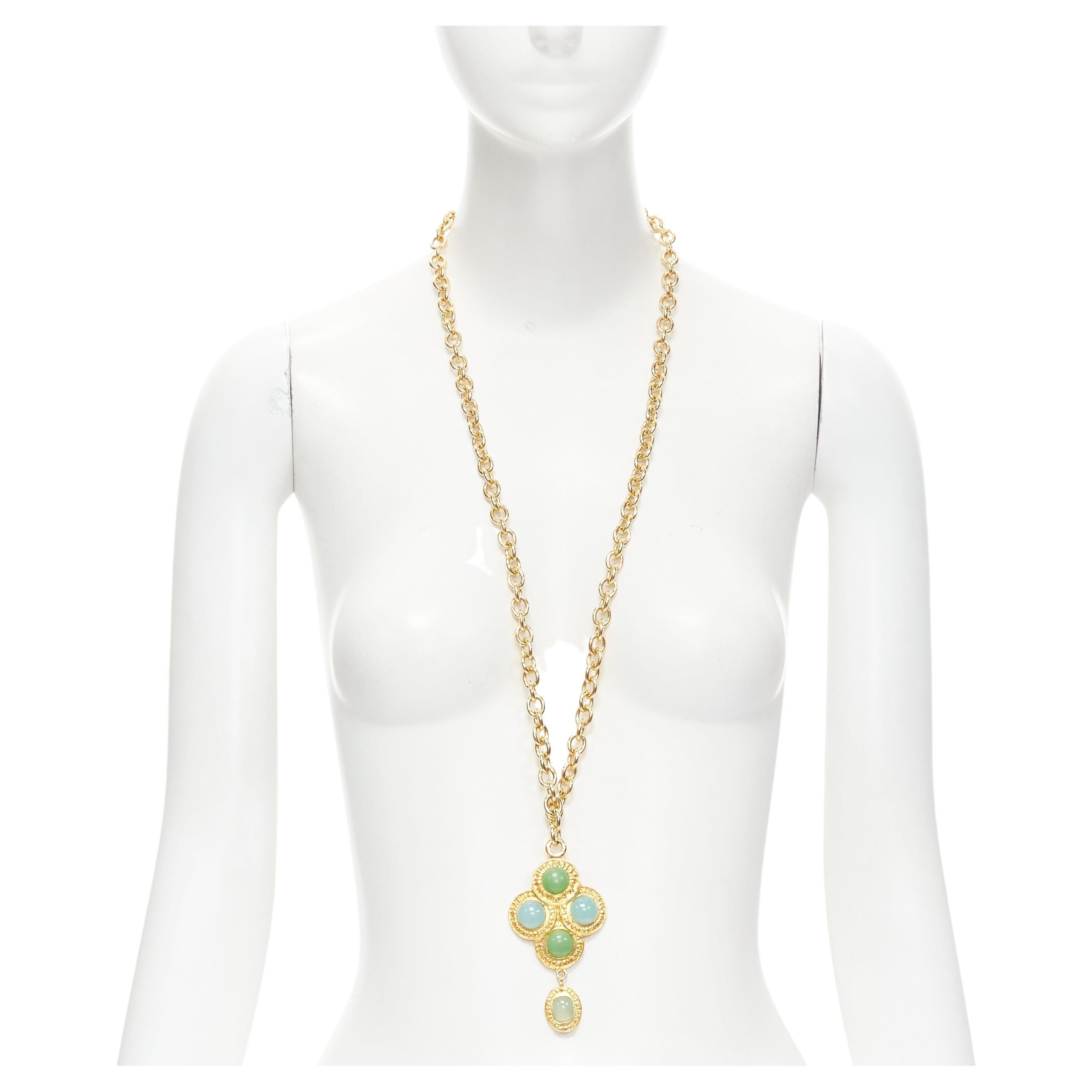 vintage CHANEL Collection 28 1991 jade turquoise green Gripoix pendent necklace