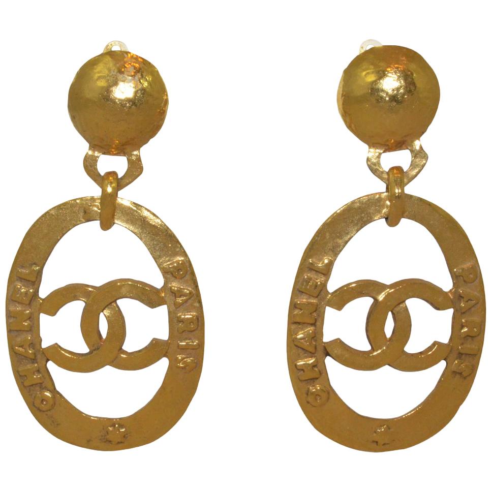 Vintage Chanel Collection 28 "Chanel Paris" Drop Earrings at 1stDibs chanel earrings vintage