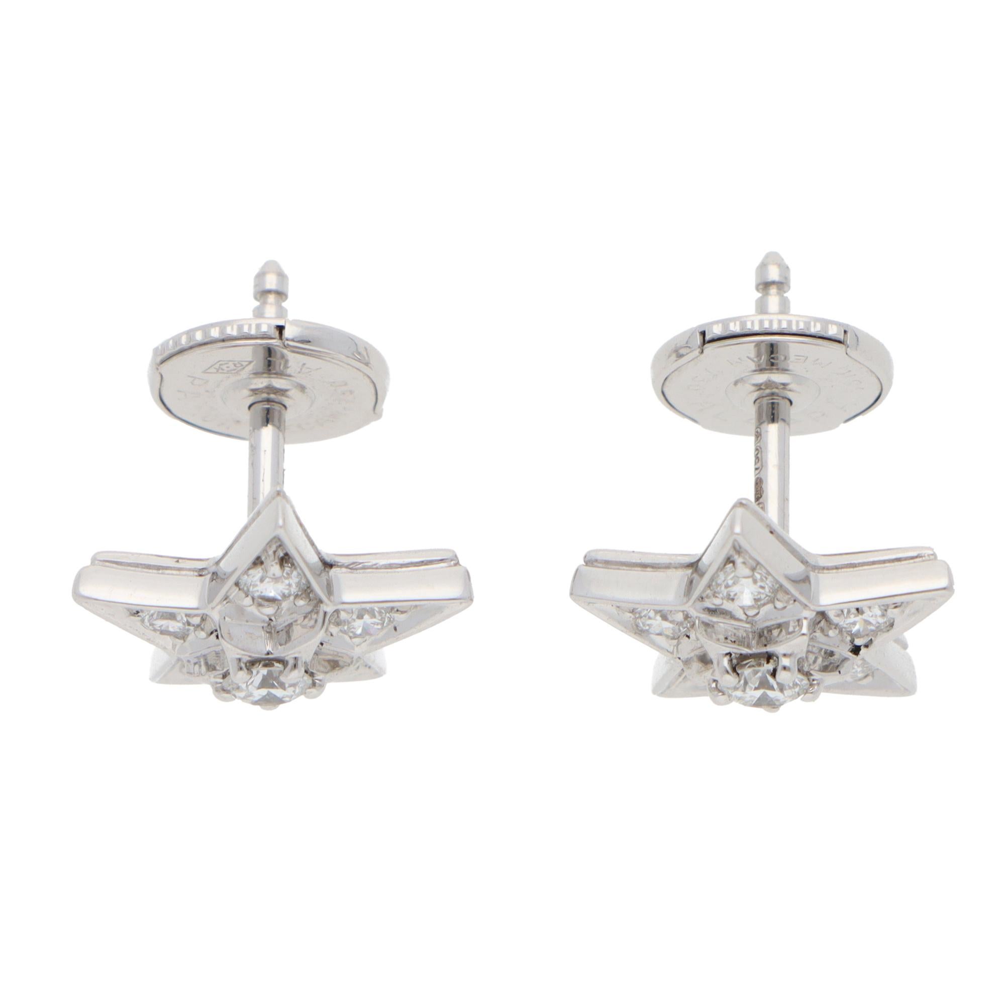 Pendientes vintage Chanel Comète Géode de oro blanco con diamantes Moderno en venta