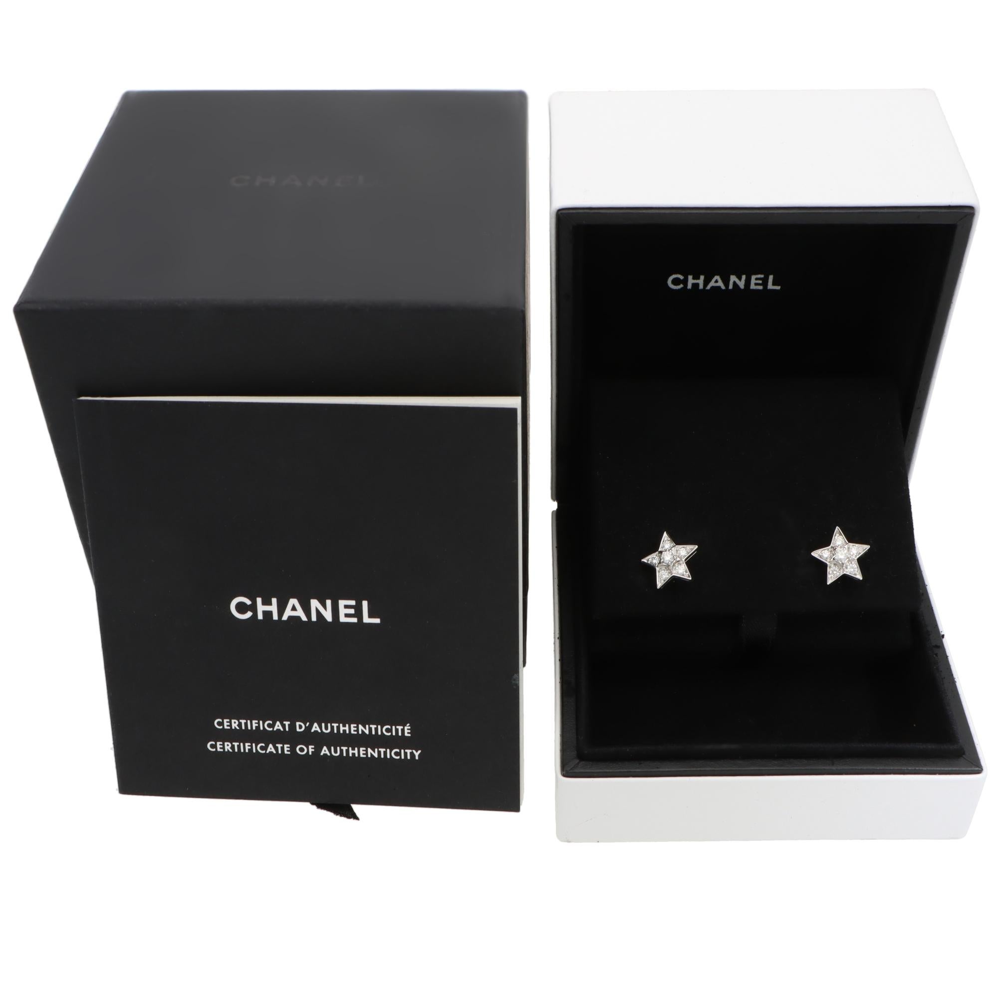 Pendientes vintage Chanel Comète Géode de oro blanco con diamantes Corte brillante en venta