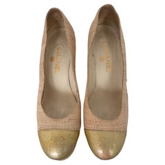 Vintage Chanel Cork Platform Pump with Gold detail and CC logo