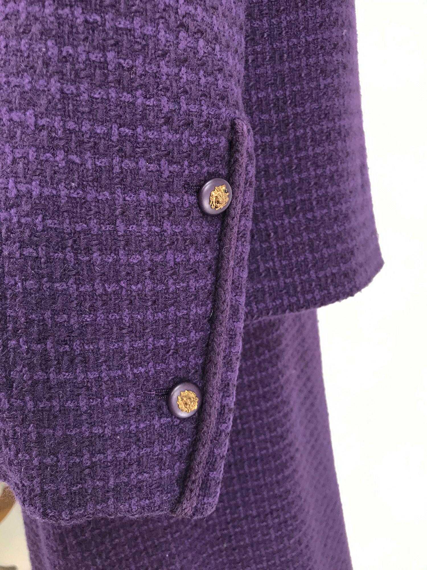 Vintage Chanel Creations Textured Purple Wool Skirt Suit 1970s For Sale 3