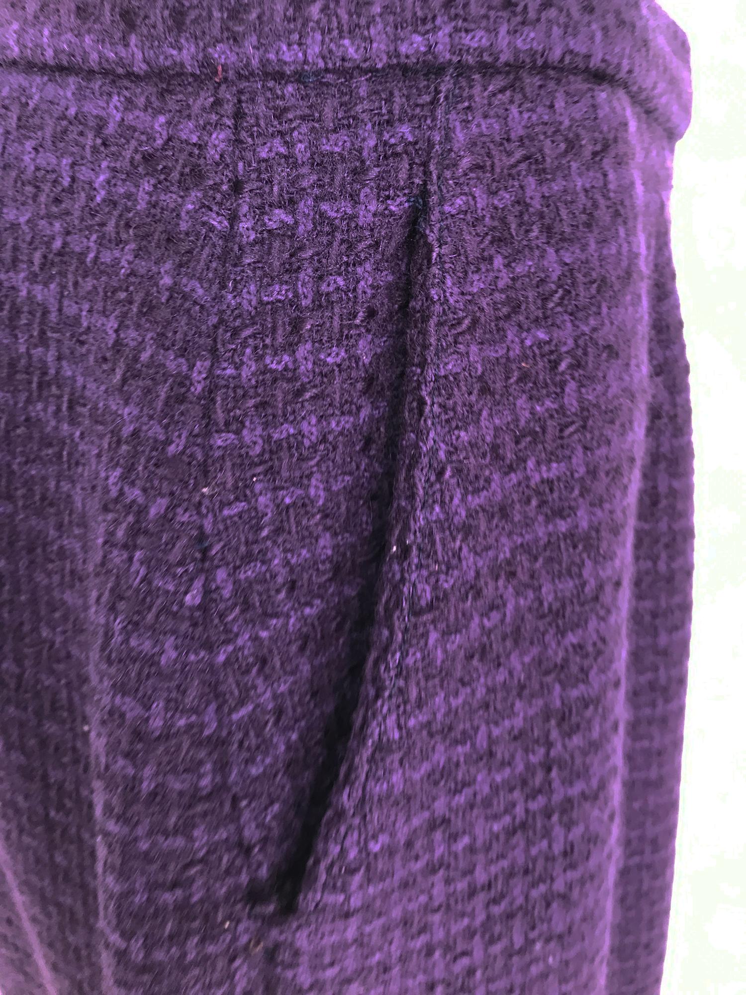 Vintage Chanel Creations Textured Purple Wool Skirt Suit 1970s For Sale 5