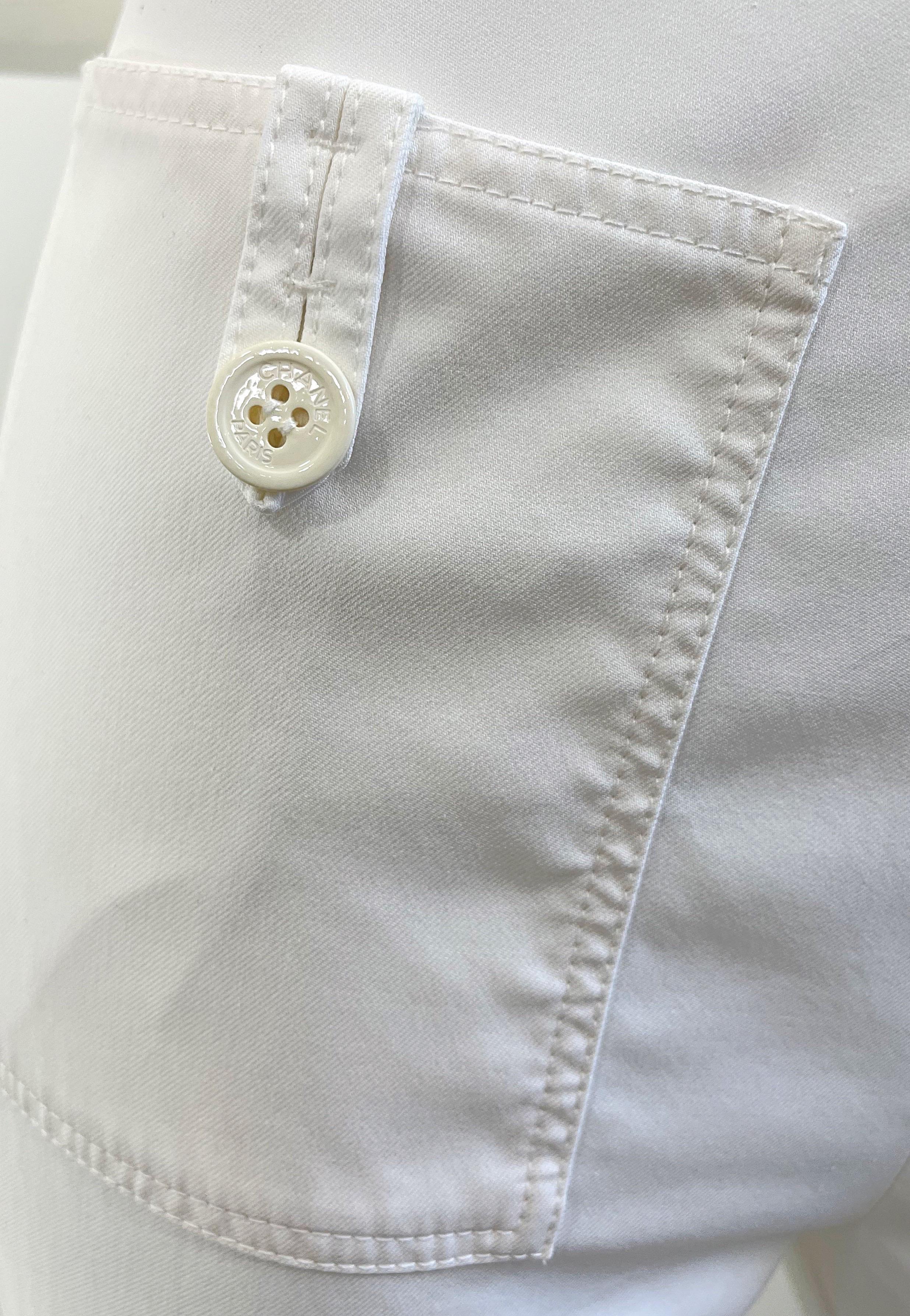 Vintage Chanel Cruise 2004 Sz 40 White High Waist Wide Leg Cotton Sailor Pants 5