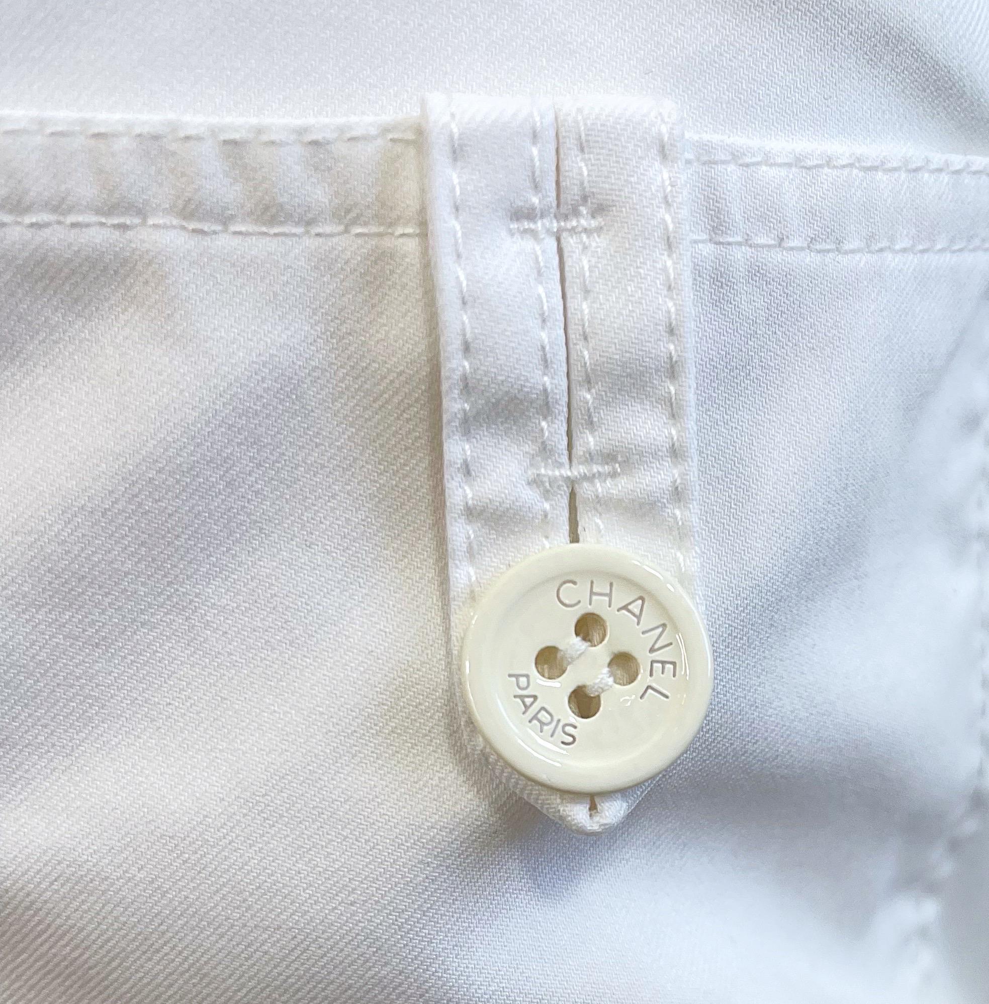 Vintage Chanel Cruise 2004 Sz 40 White High Waist Wide Leg Cotton Sailor Pants In Excellent Condition In San Diego, CA