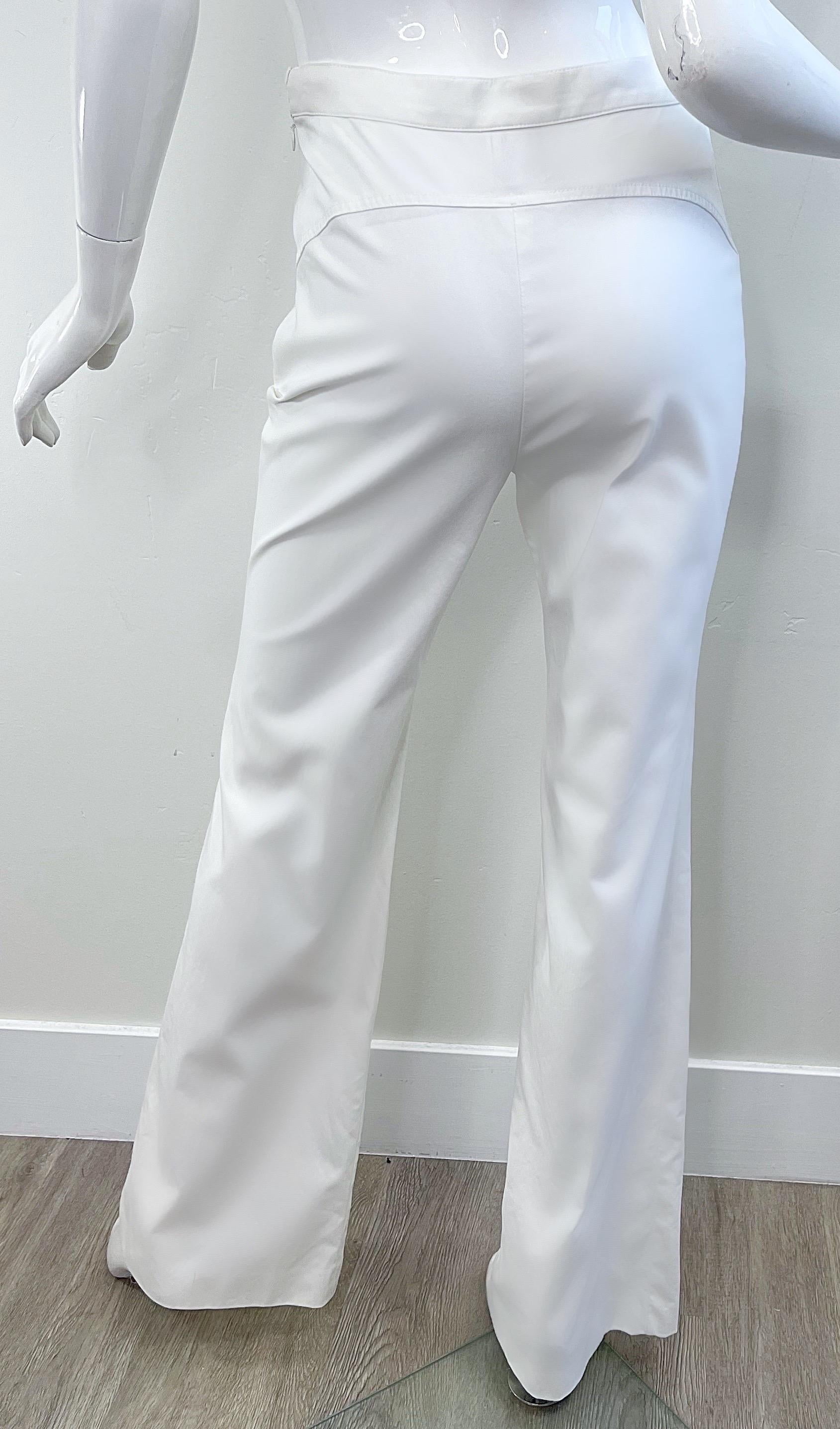 Vintage Chanel Cruise 2004 Sz 40 White High Waist Wide Leg Cotton Sailor Pants 1