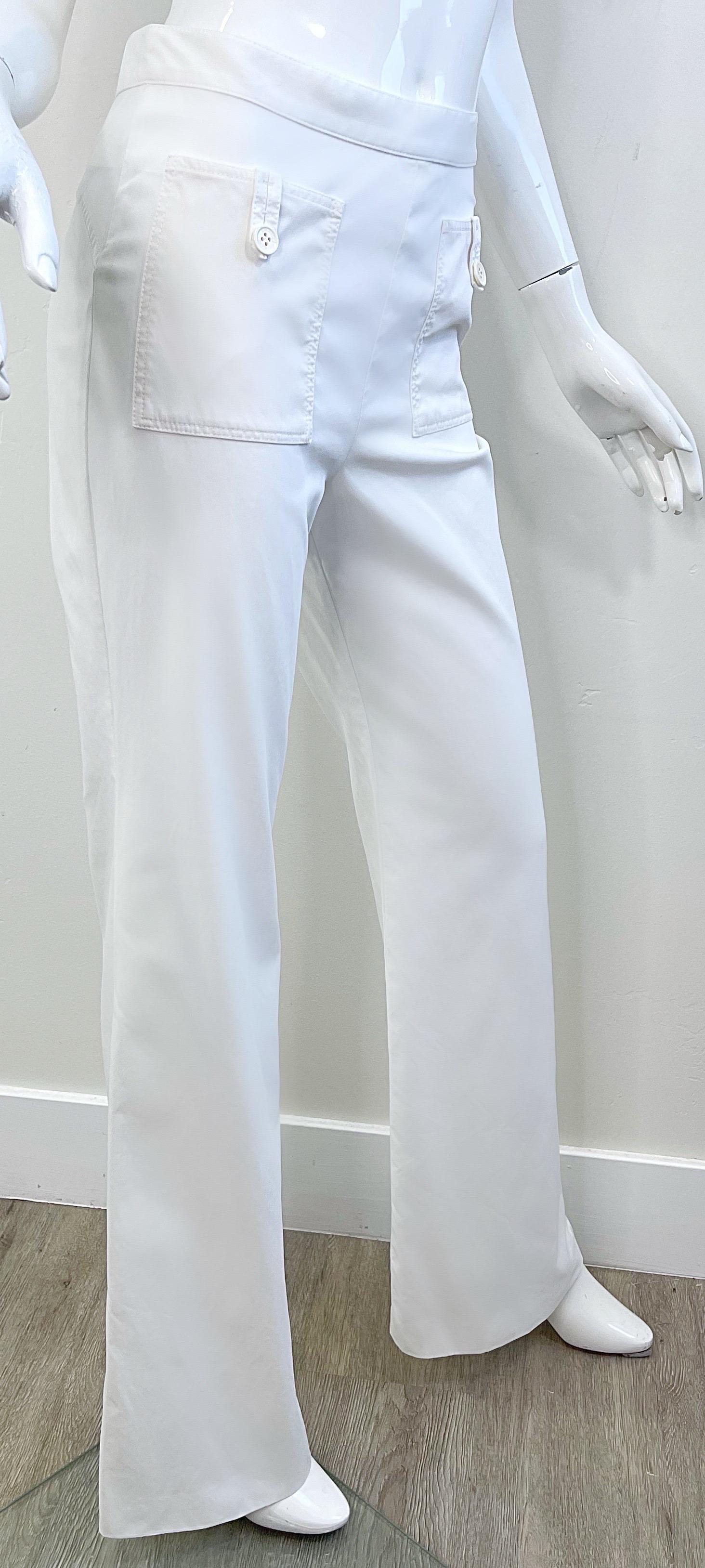 Vintage Chanel Cruise 2004 Sz 40 White High Waist Wide Leg Cotton Sailor Pants 2