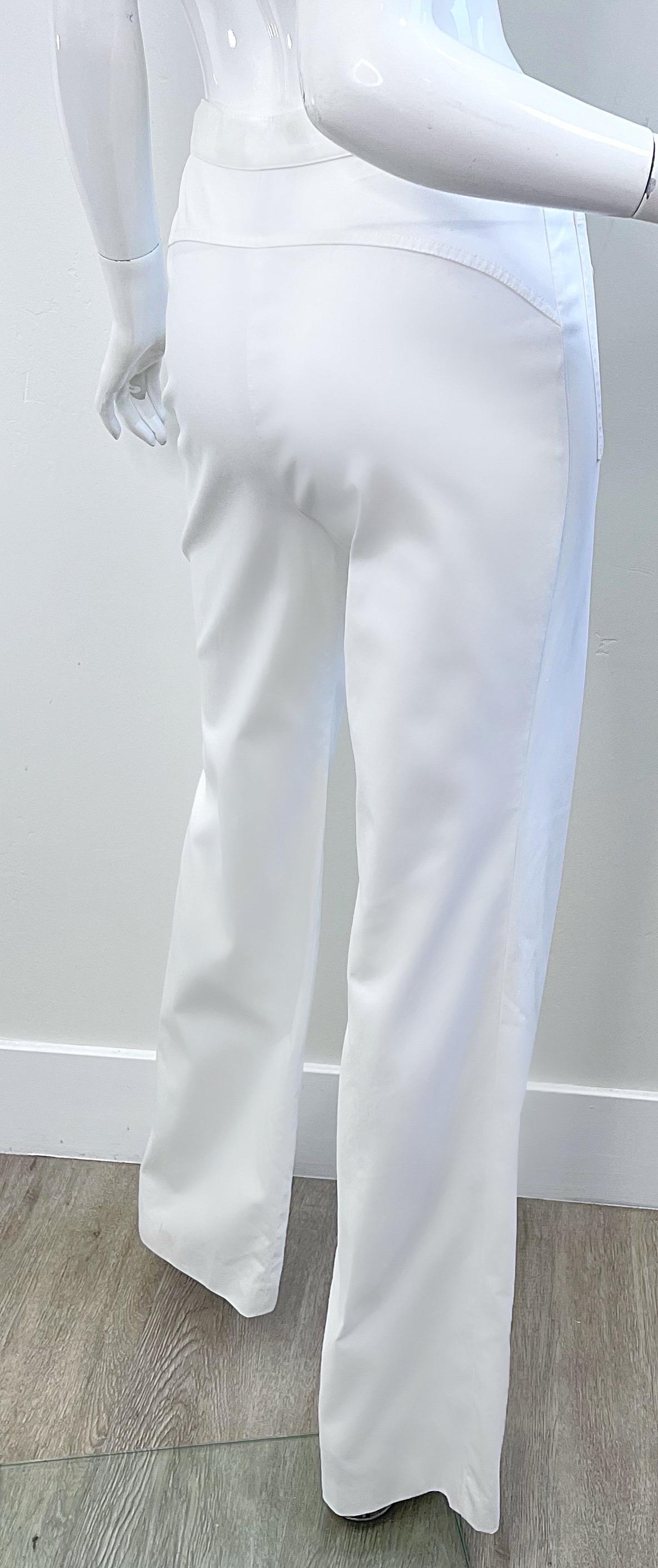 Vintage Chanel Cruise 2004 Sz 40 White High Waist Wide Leg Cotton Sailor Pants 4