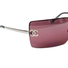 Vintage Chanel Kristall CC Randlose Vintage-Sonnenbrille Rosa/Rot