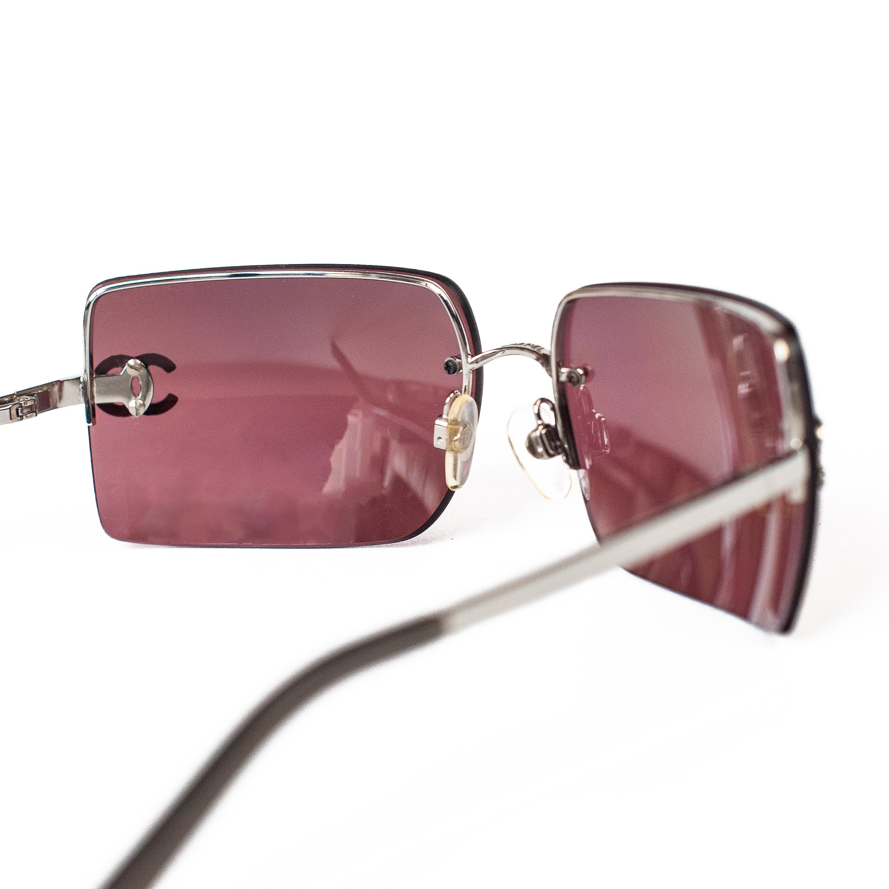 Women's Vintage Chanel Crystal CC Rimless Sunglasses Pink/Red