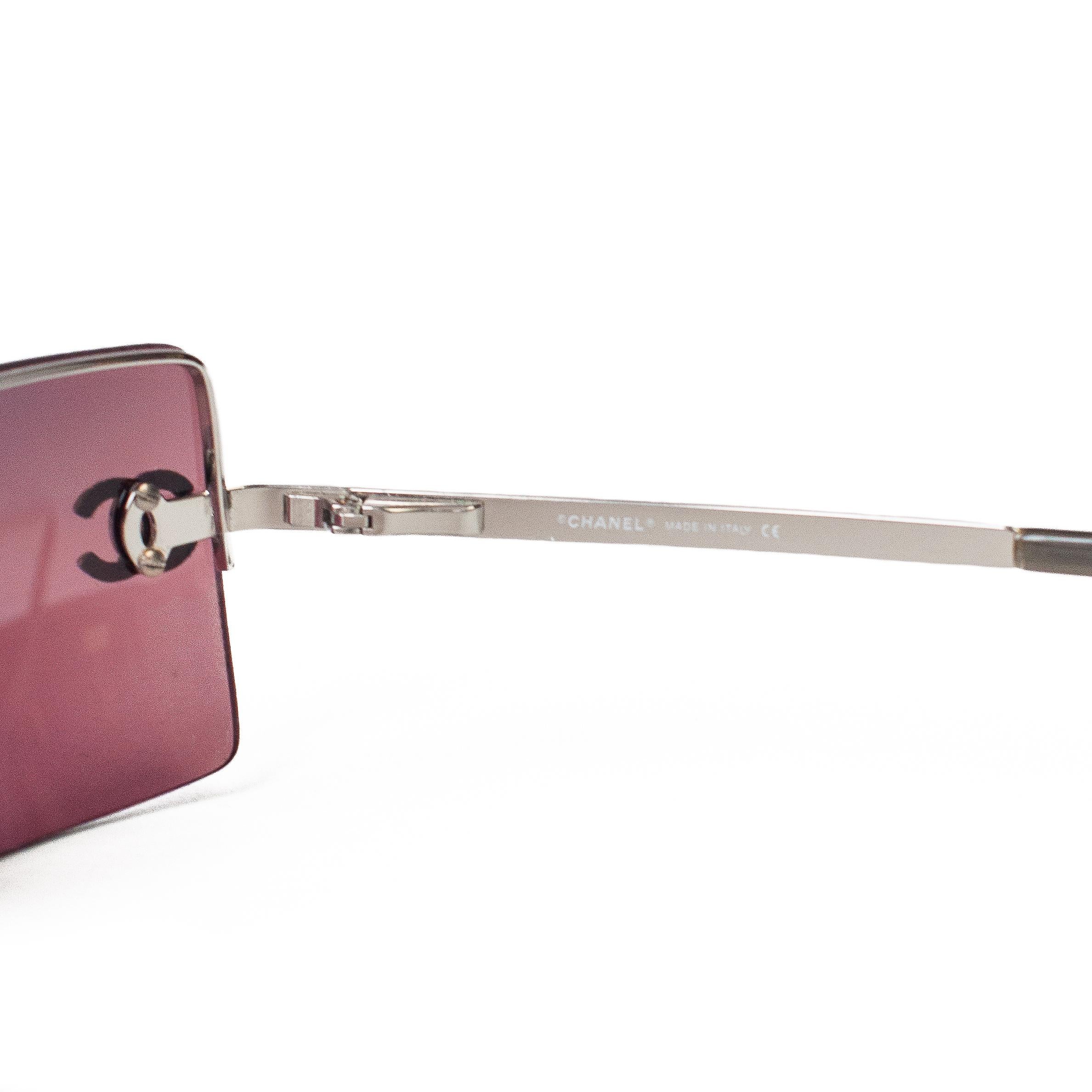 Vintage Chanel Crystal CC Rimless Sunglasses Pink/Red 1