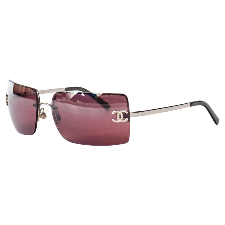 Vintage Chanel Crystal CC Rimless Sunglasses Pink/Red at 1stDibs display picture 1