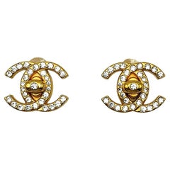 Vintage Chanel Crystal Embellished Turnlock Earrings 1996 AW Collection