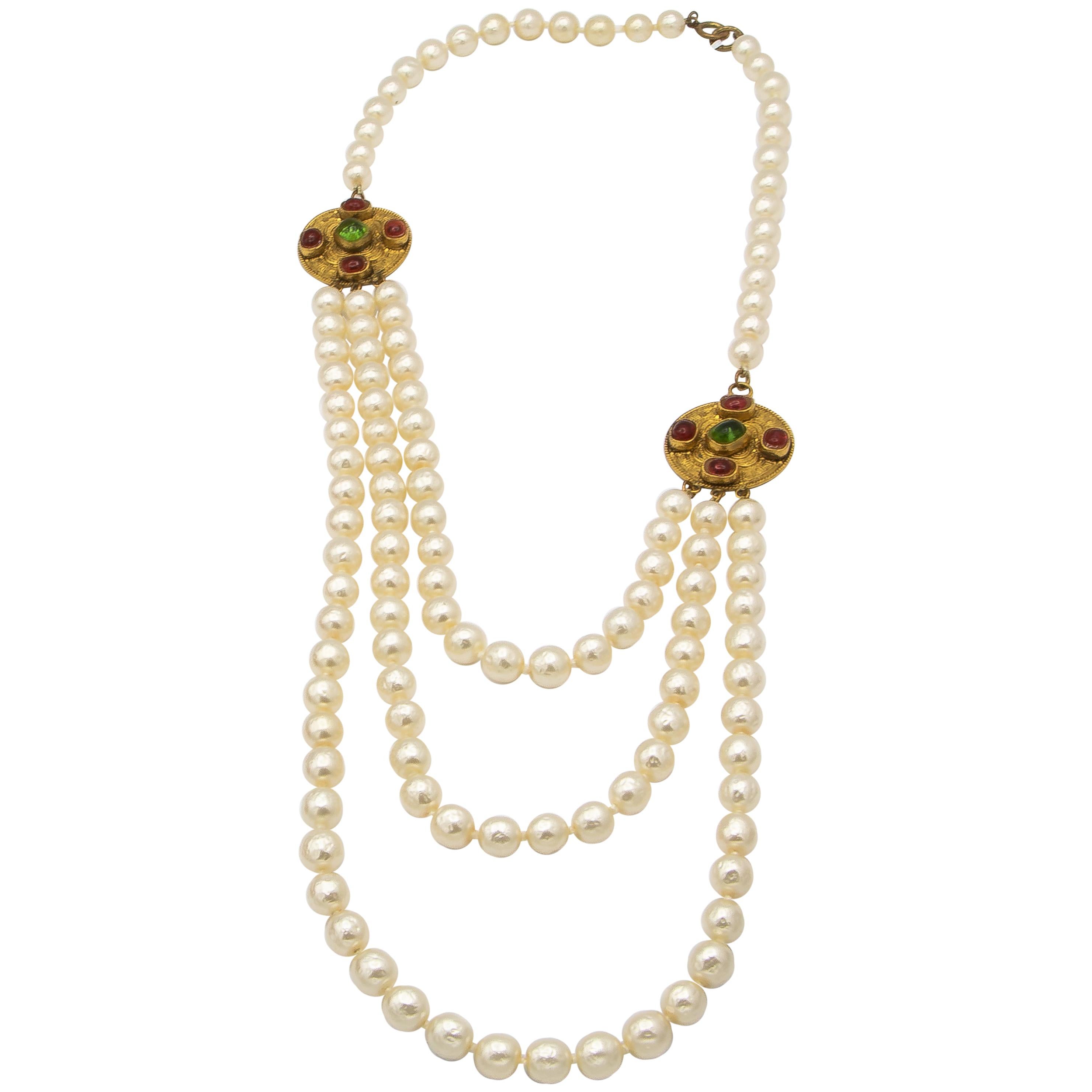 Vintage Chanel Crystal FO Pearls Necklace