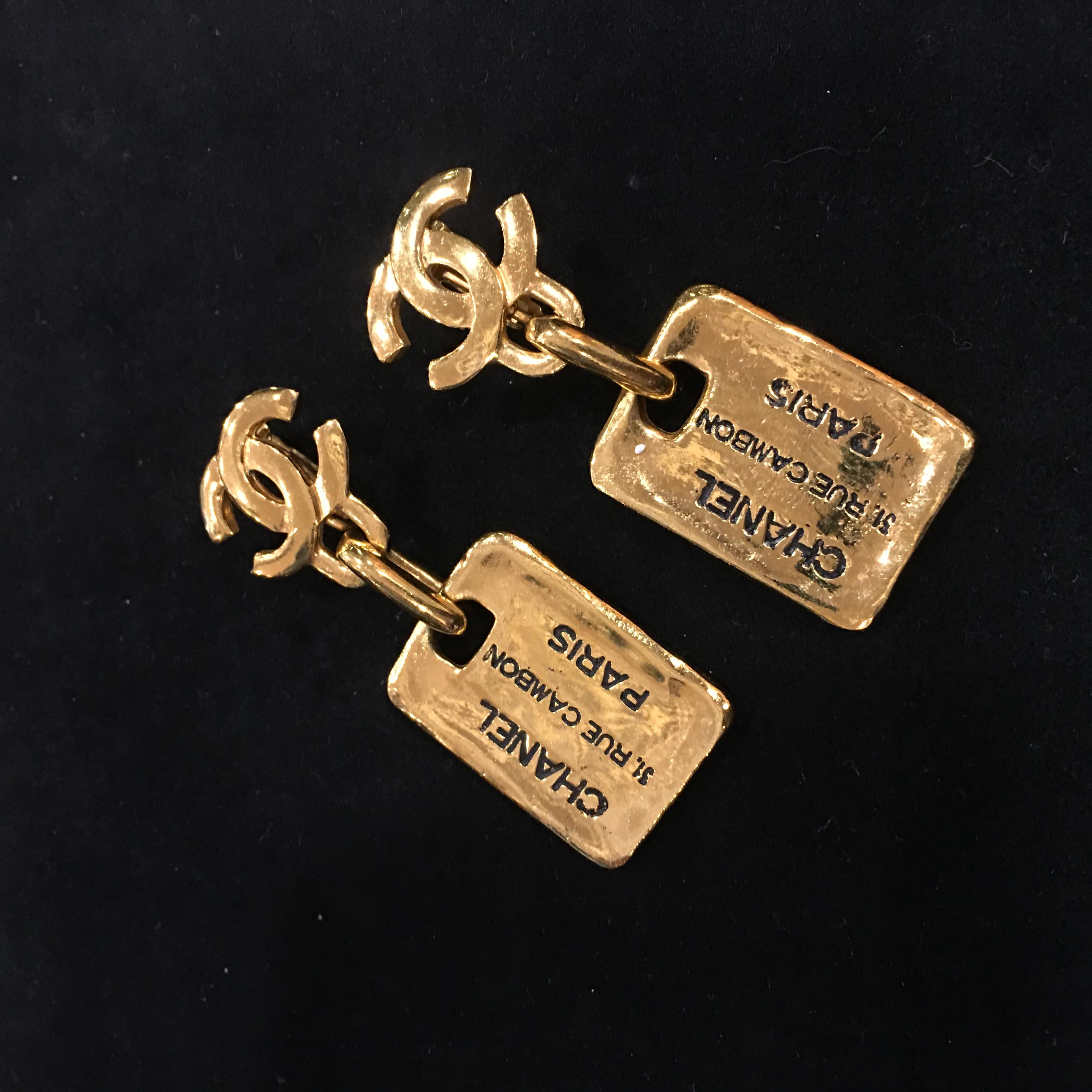 chanel tag earrings