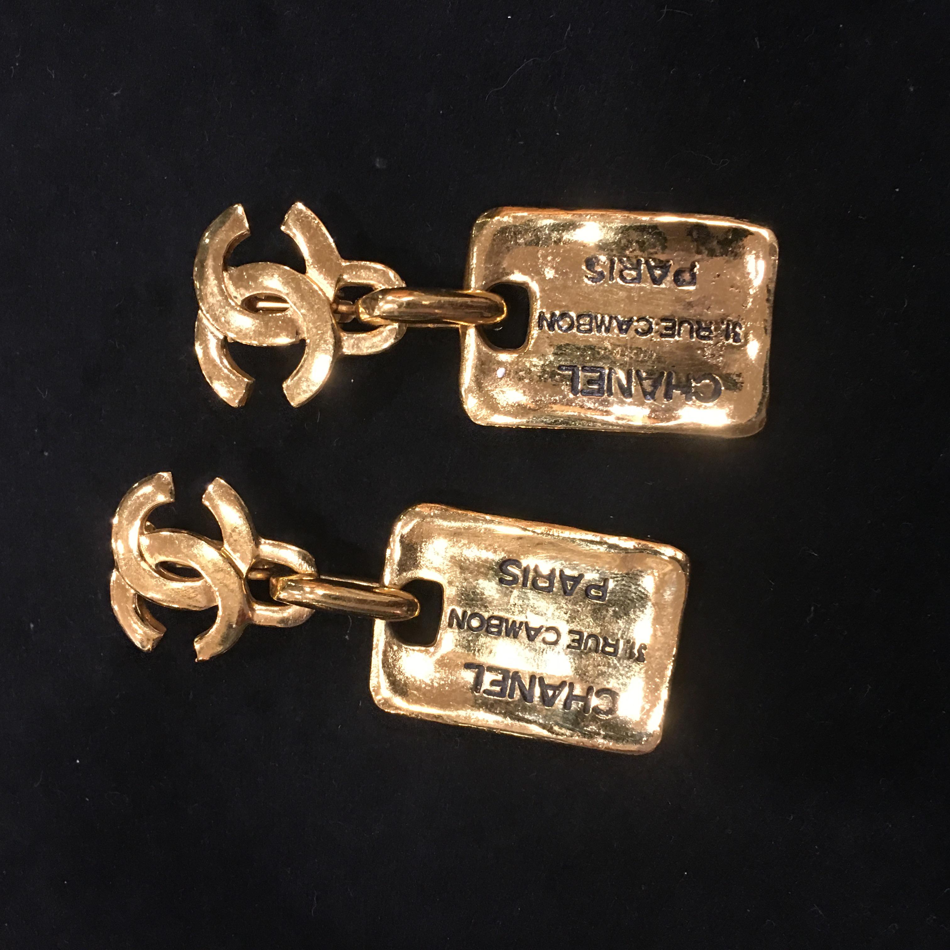Vintage Chanel Custom Gilt Metal Large CC Logo Dangle Clip Earrings, 1980's In Excellent Condition In Central & Western District, HK