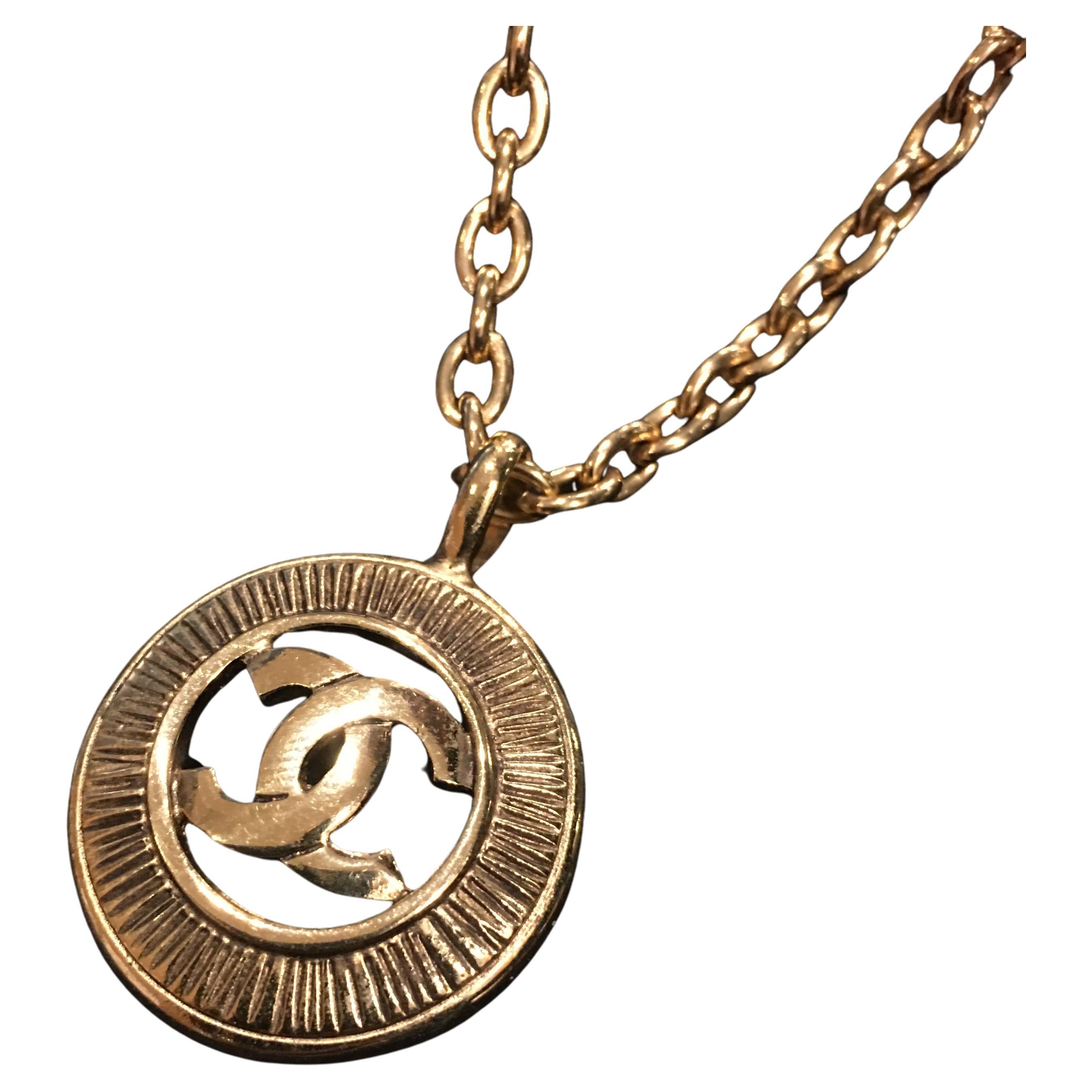 Vintage Chanel Custom Gold Plated CC Logo Pendant Short Necklace 1980's