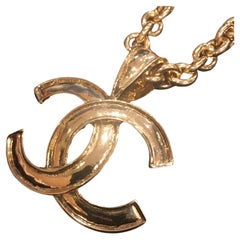 Vintage Chanel Custom Gold Plated Large CC Logo Pendant Short Necklace 1994