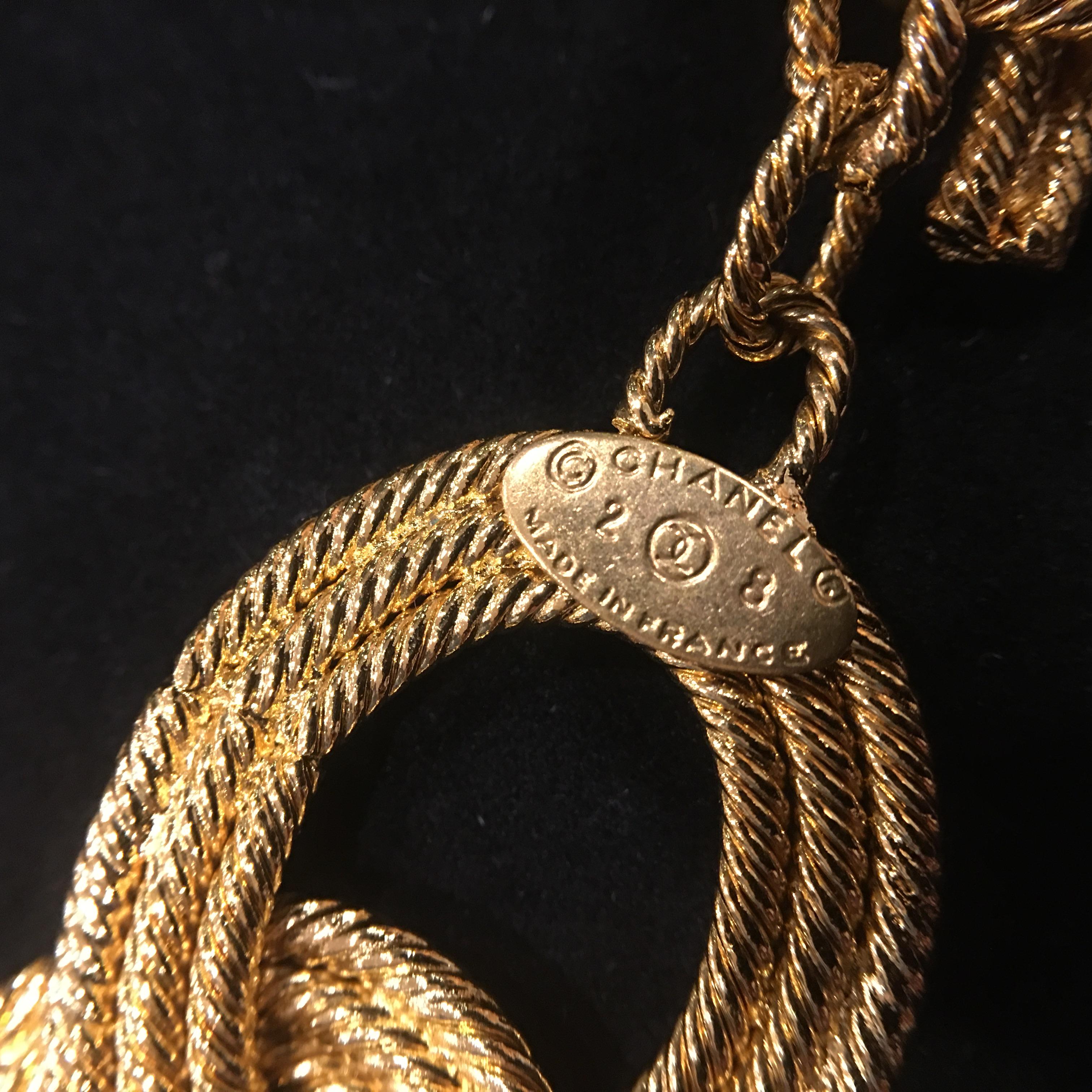 Kurze Vintage Chanel Vintage-Halskette, maßgefertigt, vergoldete große Kette CC Logo 1989-1991 7