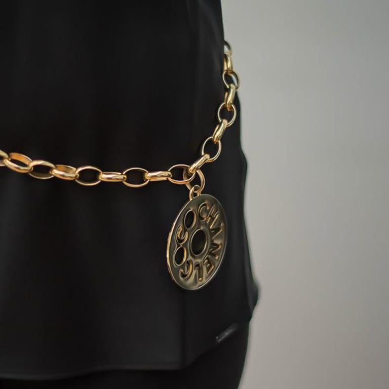Vintage Chanel Cut Out Coco Chanel Medallion Chain Necklace 1980s In Excellent Condition For Sale In Wilmslow, GB