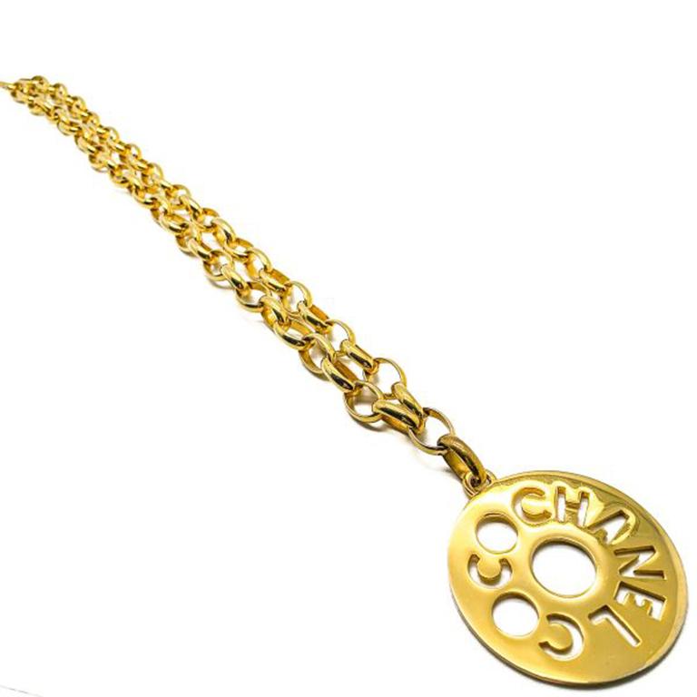 Vintage Chanel Cut Out Coco Chanel Medallion Chain Necklace 1980s For Sale 4