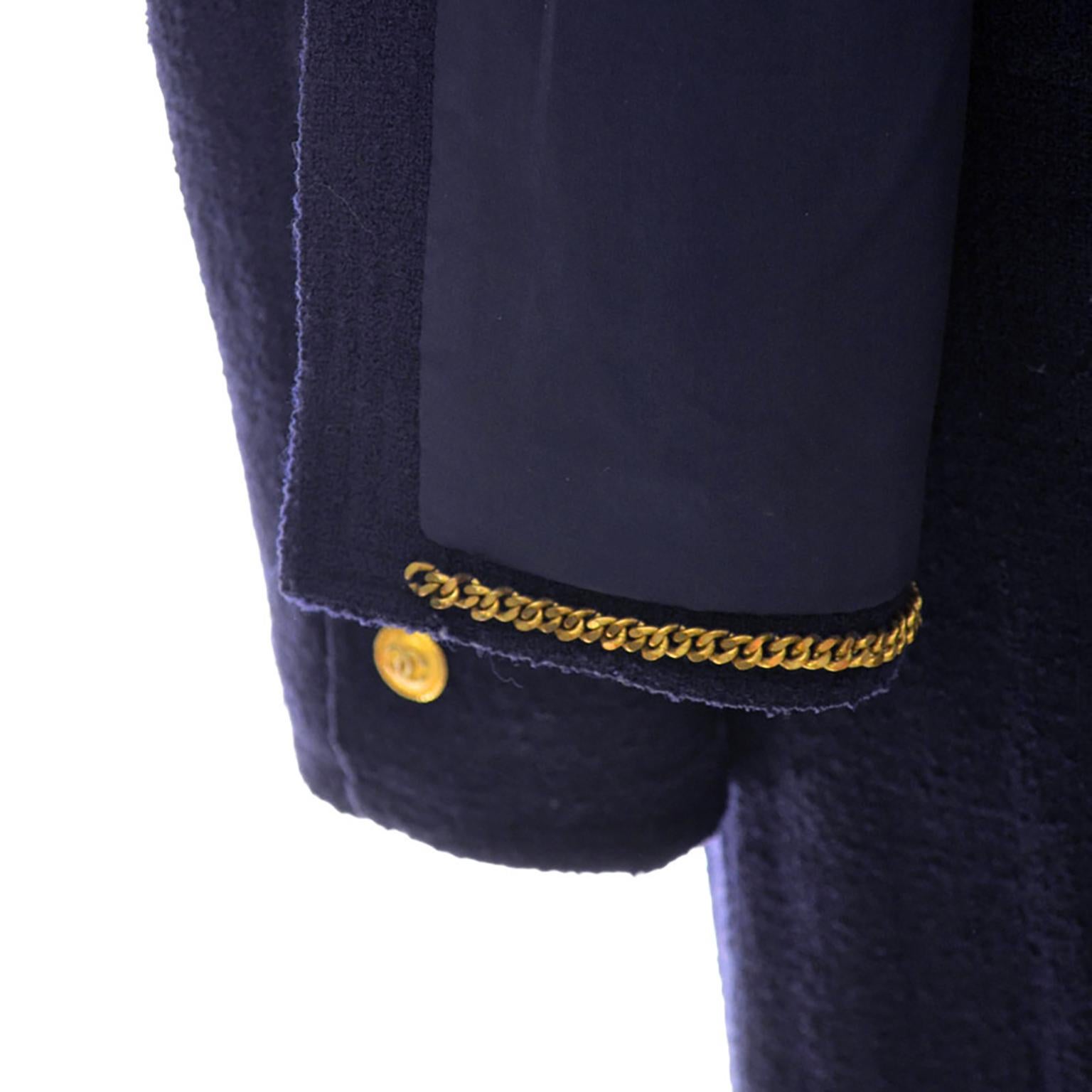 Vintage Chanel Dark Blue Boucle Wool 2 Piece Skirt & Open Front Jacket Suit 5