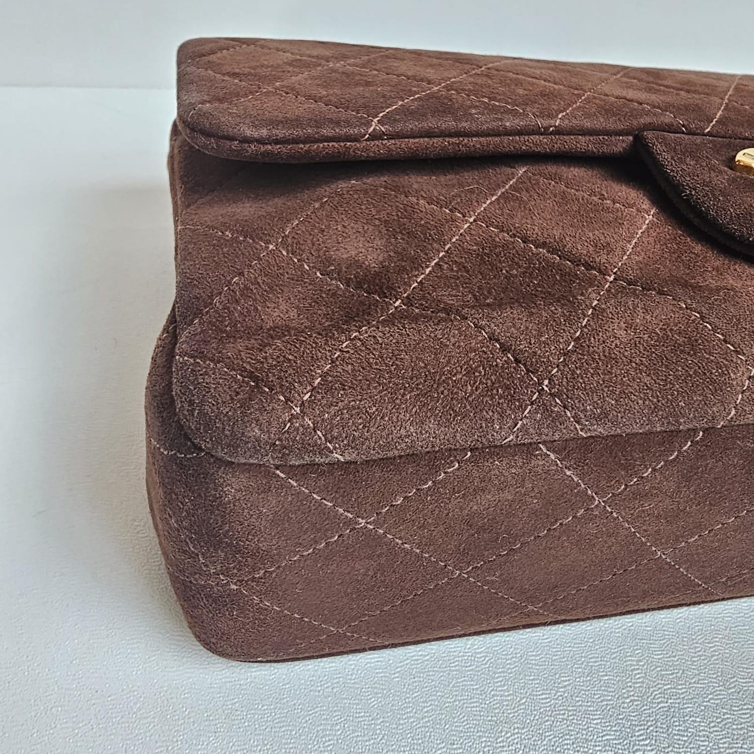 Vintage Chanel Dark Brown Suede Quilted Small Double Flap Bag For Sale 5