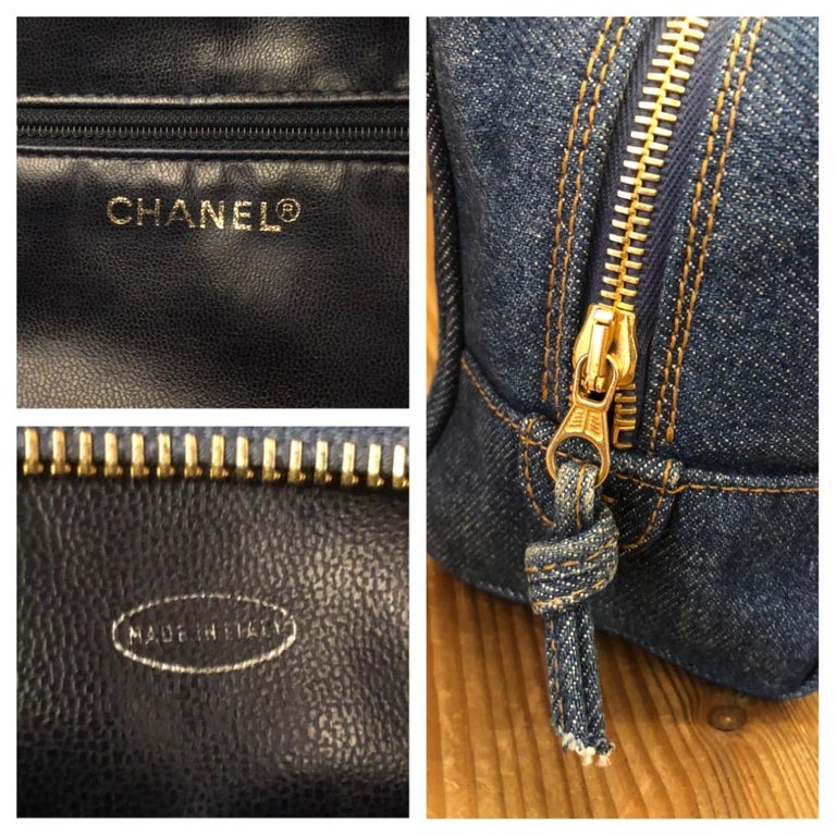 Vintage CHANEL Denim Cosmetic Pouch Blue at 1stDibs