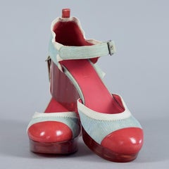 Vintage CHANEL Denim Jelly Wedge Sandals, CC Logo, Size 38.5