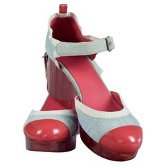 Vintage CHANEL Denim Jelly Wedge Sandals, CC Logo, Size 38.5