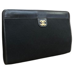 Chanel - Pochette en jersey matelassé noire avec diamants, grande taille, vintage