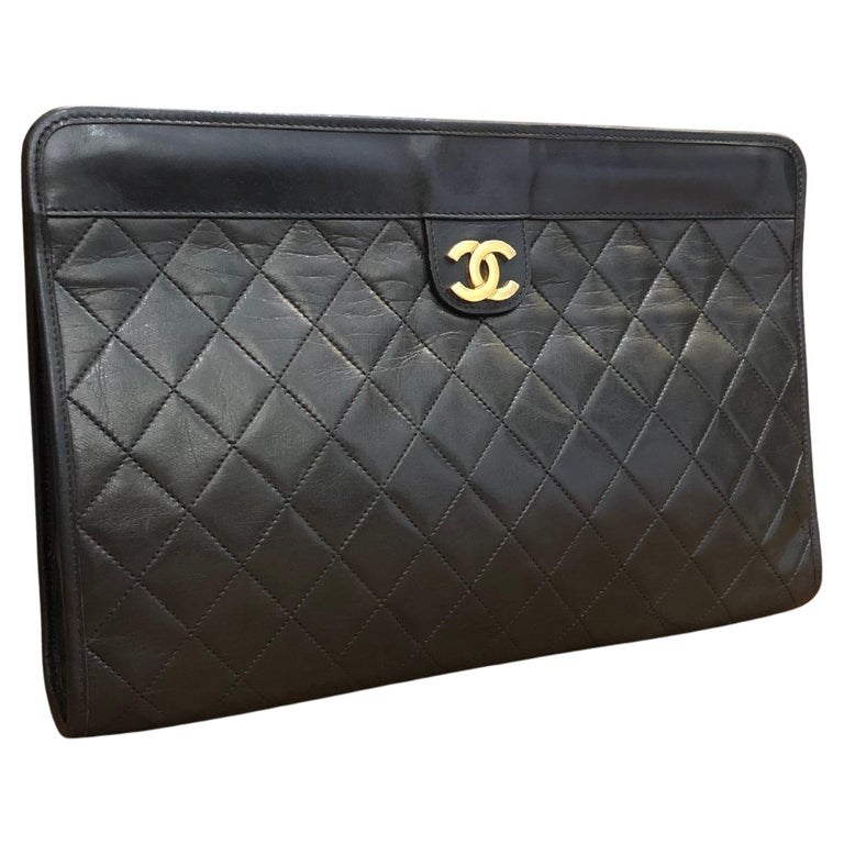 Vintage Two-Toned Diamond Quilted Lambskin Clutch Large Sale at 1stDibs