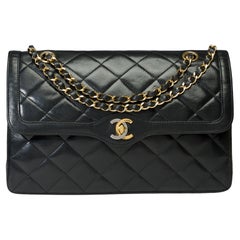 Vintage Chanel Diana double flap shoulder bag in black quilted lambskin, GHW