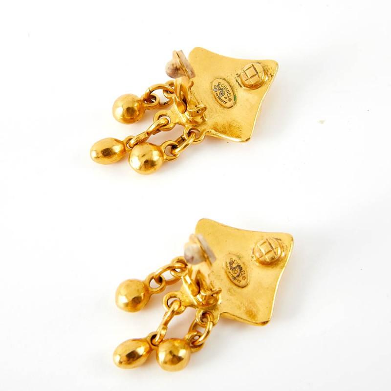Women's Vintage Chanel Double C Gold Tone Earrings